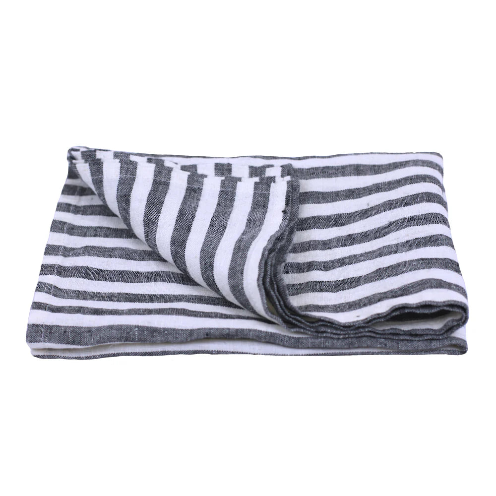 Linen Tea Towel, Black and White Stripe