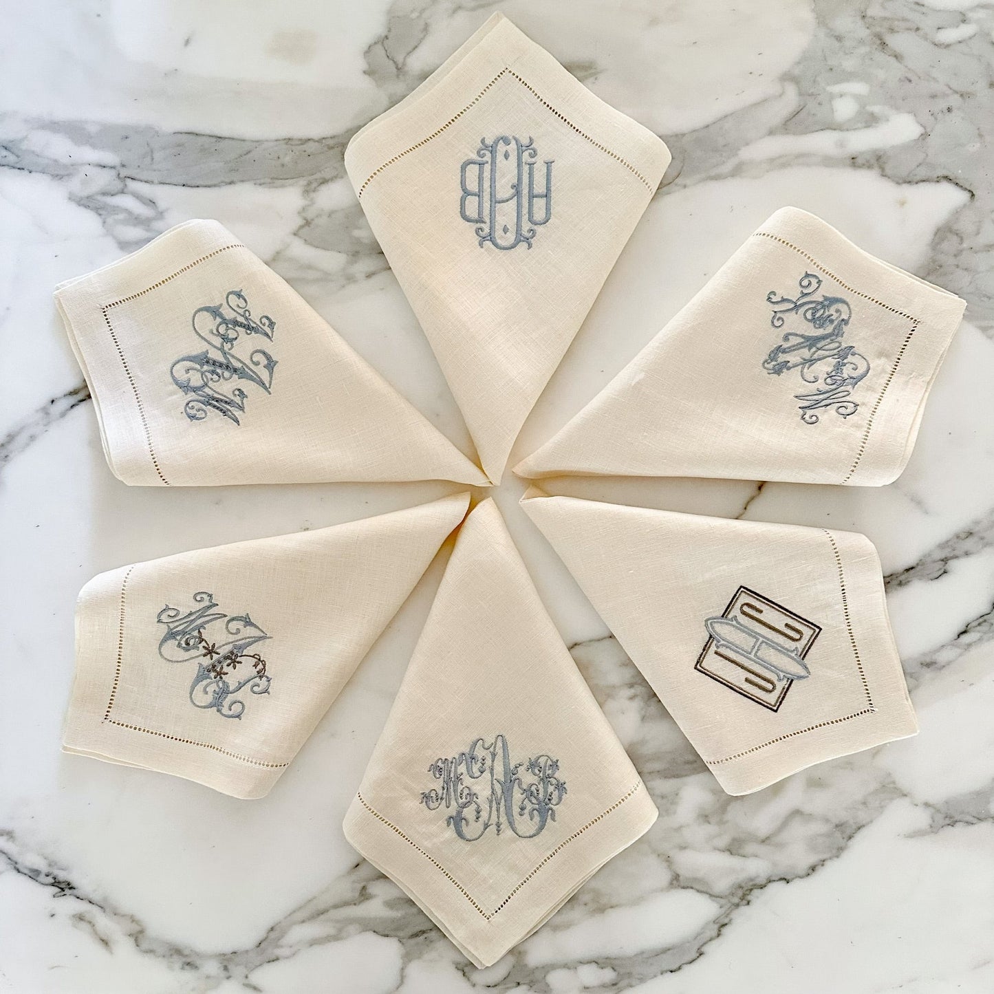 Set of Six Sferra Monogrammed Napkins